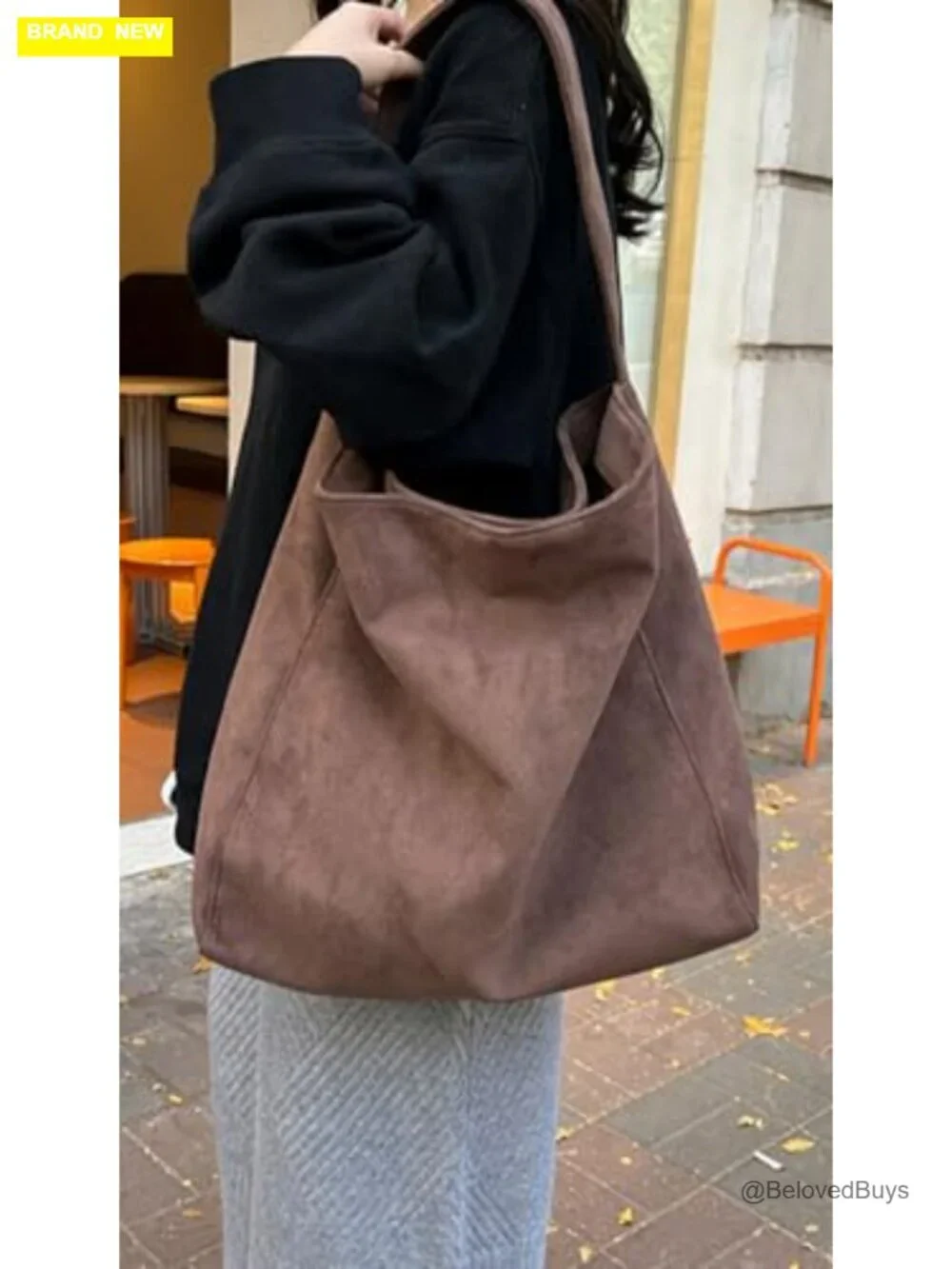 Large Faux Suede Slouchy Tote Bag Shoulder Bag Work Handbag